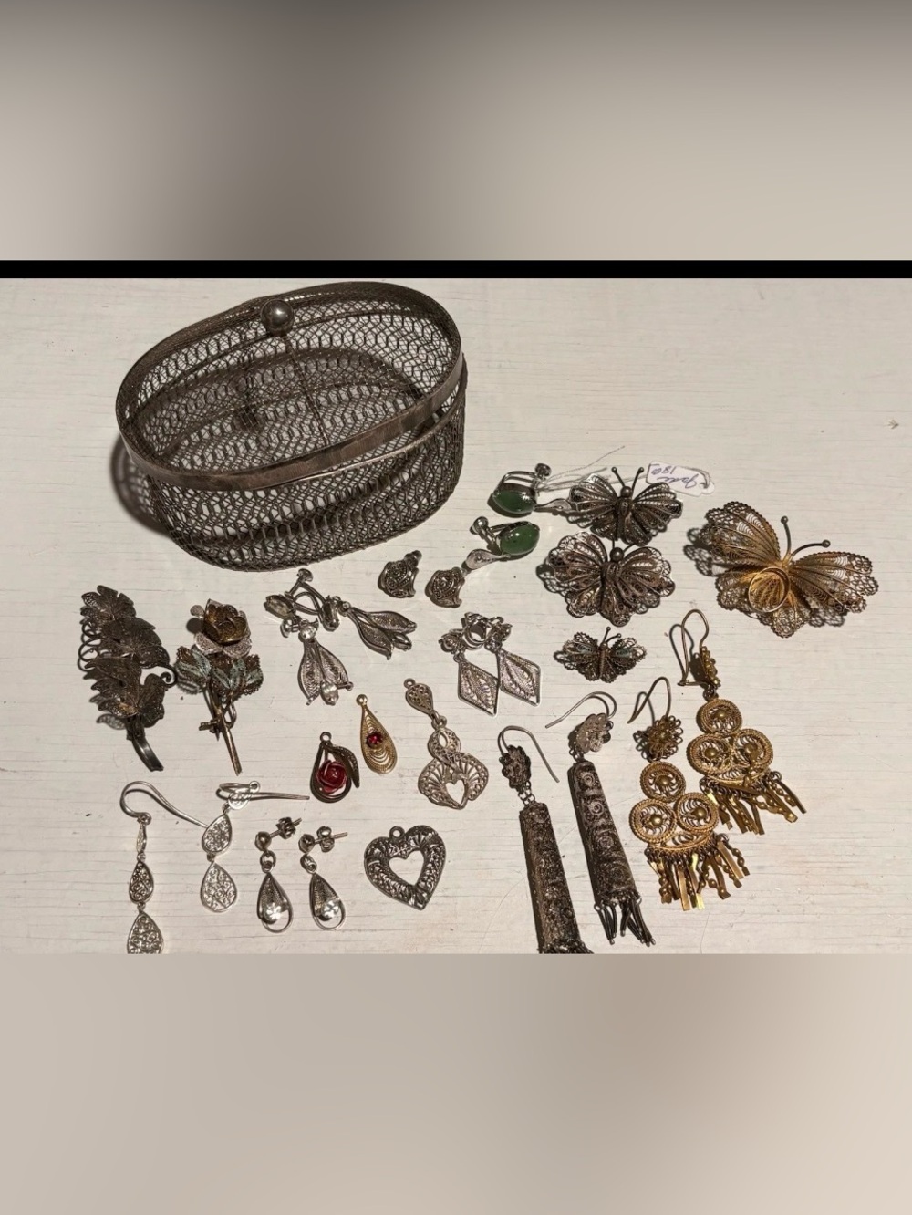 Signed Sterling Silver Filigree Jewelry Estate Lot w/ Vintage Mesh Box 800-925